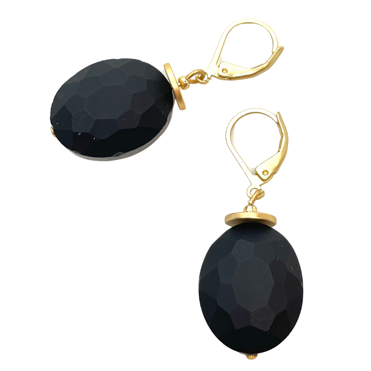 Matte Black Faceted Crystal Earrings