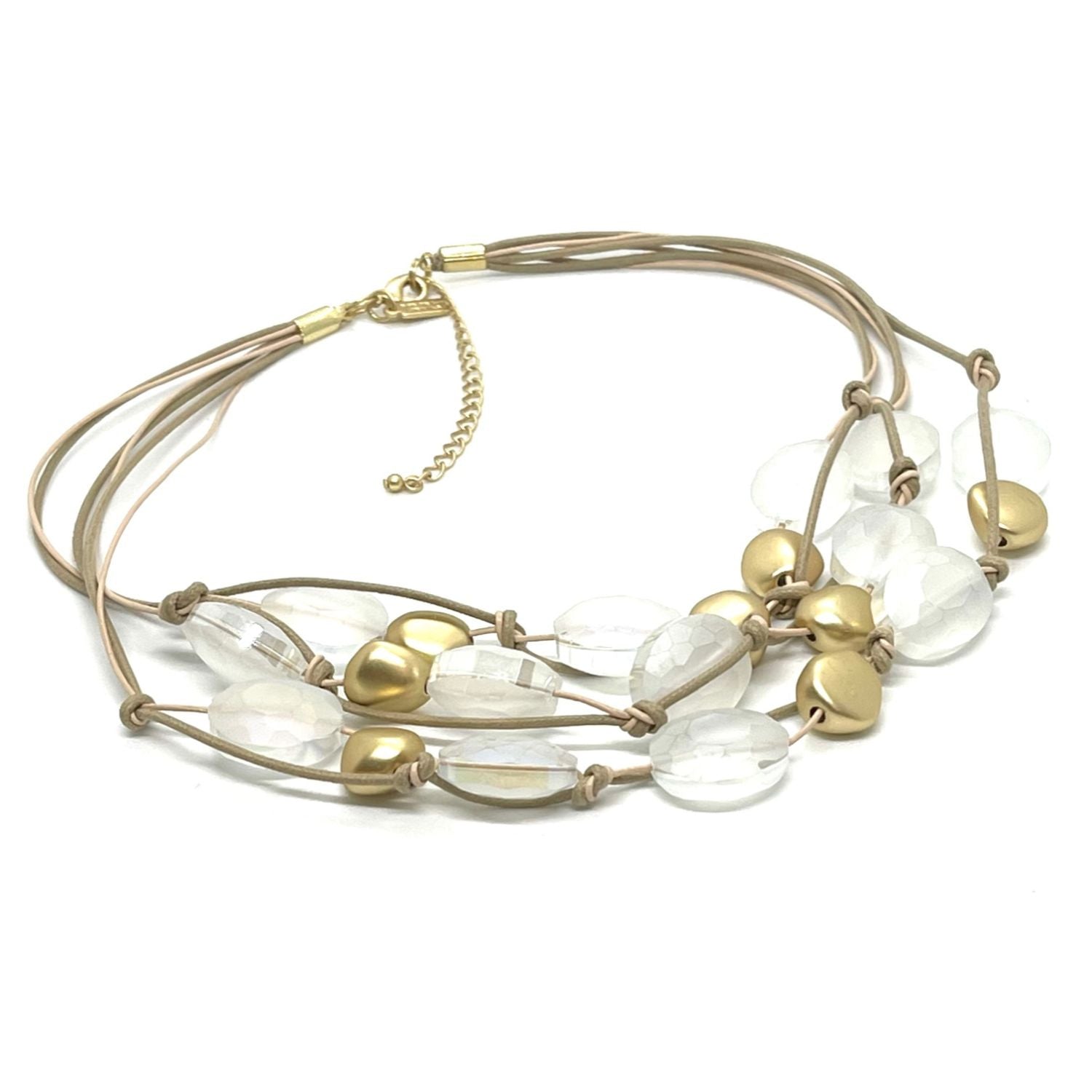 Matte White Crystal and Matte Gold Bead Torsade