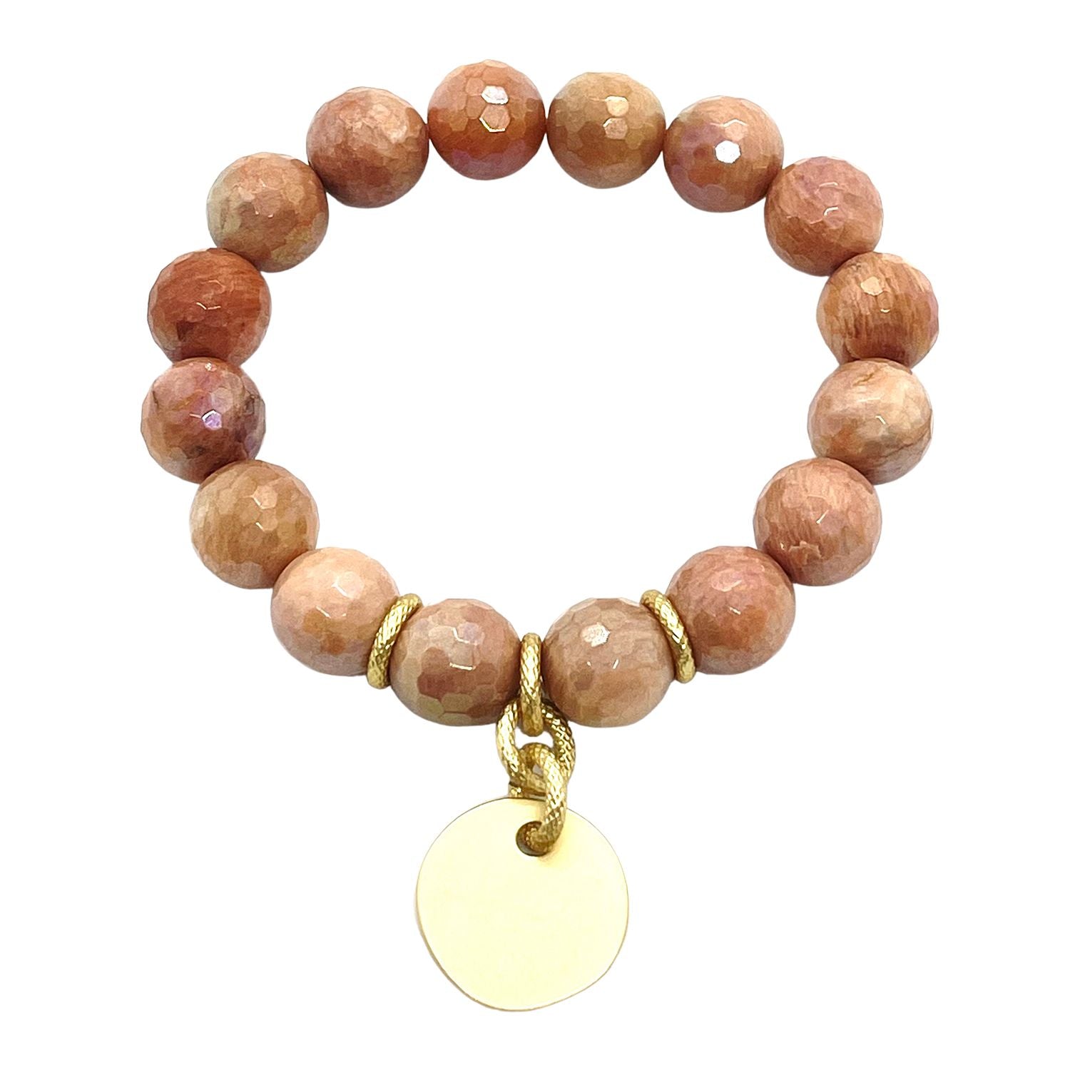 Moonstone Stretch Bracelet WIth Matte Gold Charm