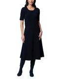 Nora Milano Knit Short Sleeved Fit-And-Flare Midi Dress; Dark Navy
