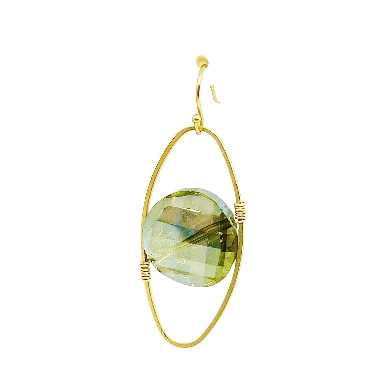 Olive Coin Crystal Matte Gold Oval Gold Wrap Earrings