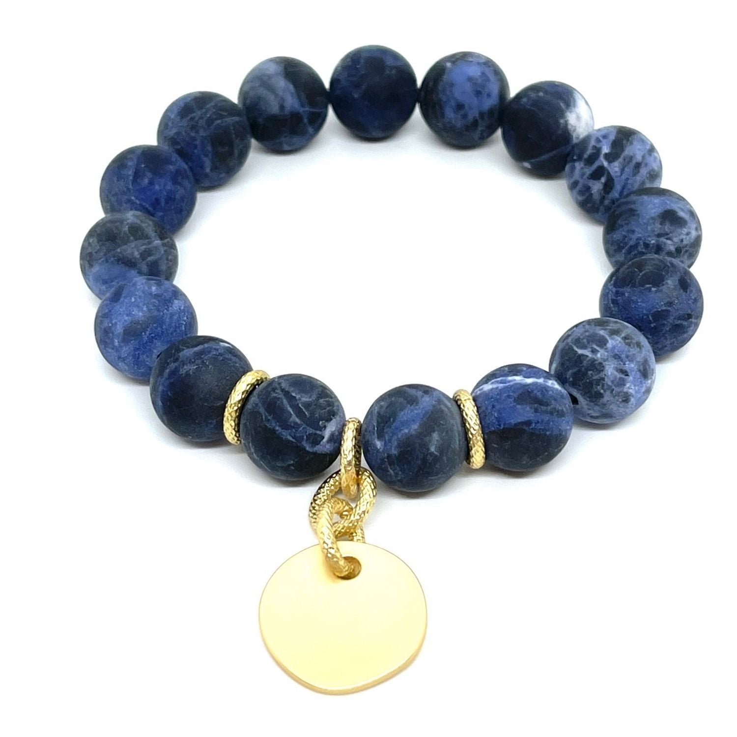 Matte Sodalite Stretch Bracelet With Gold Disk Charm