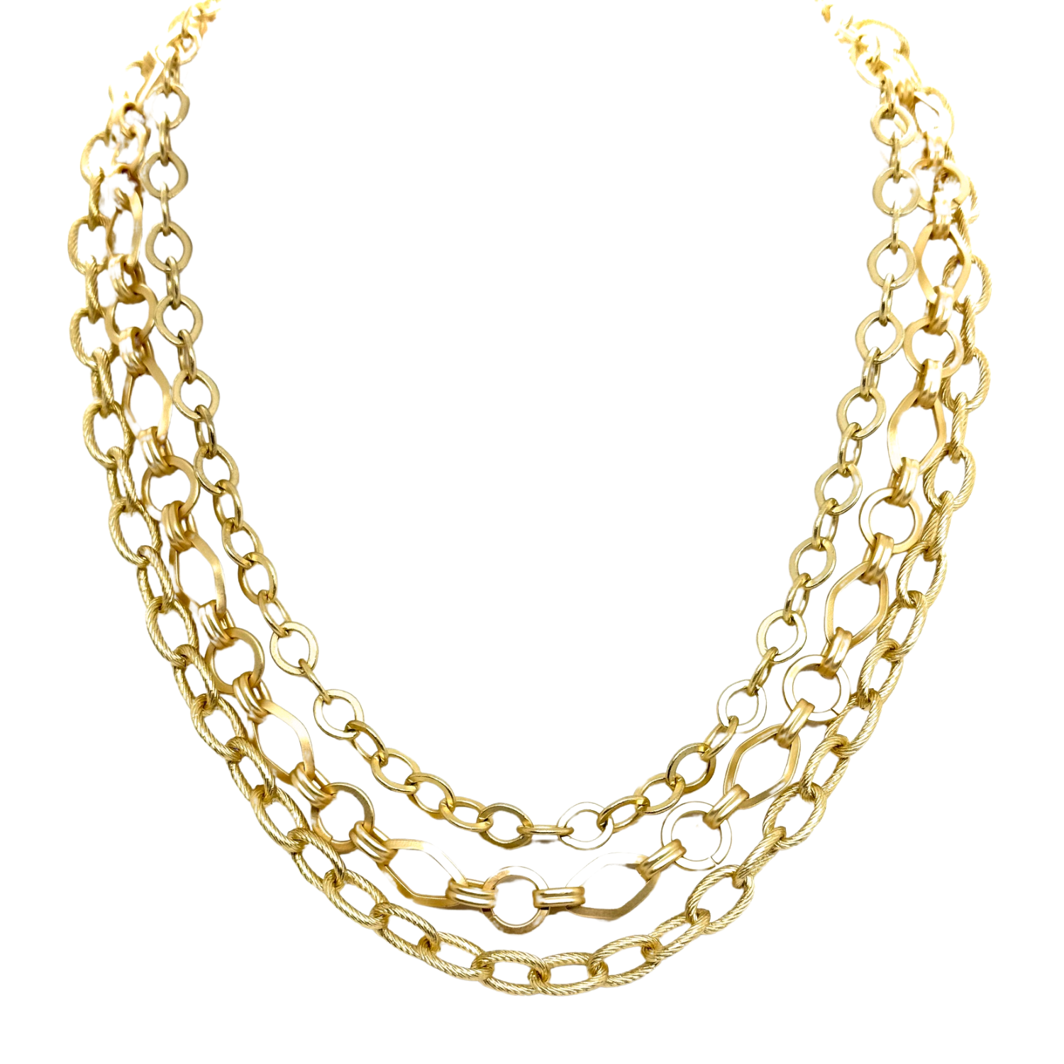 Matte Gold 3-Strand Mixed Chain Necklace