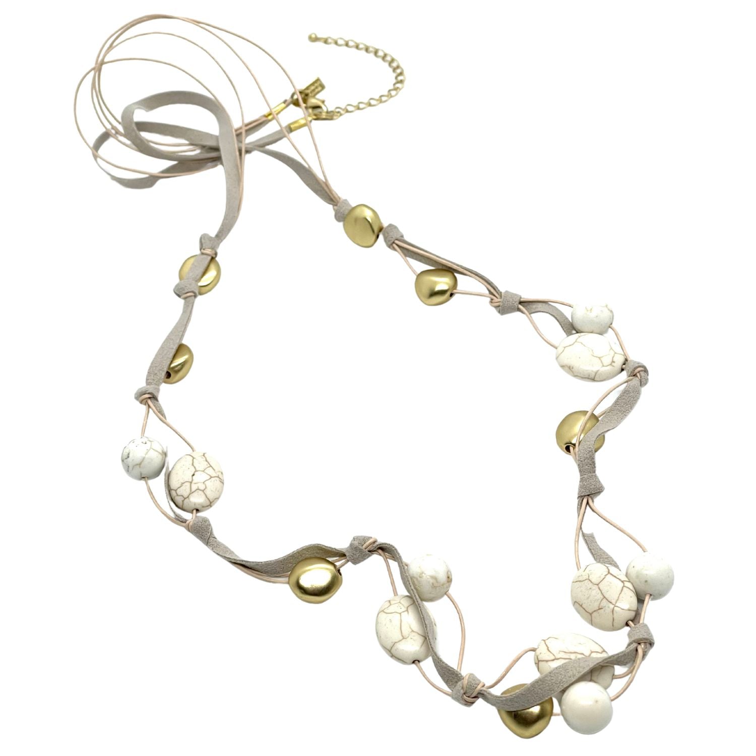 White Magnesite and Gold Bead Long Necklace